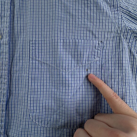 Gitman Bros 15 34 USA Button Up Shirt Blue Check Long Sleeve Men Woven Adult ** - Picture 13 of 16